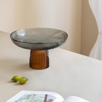 【好物良品】高款_北歐撞色玻璃果盤零食擺盤高款咖啡色