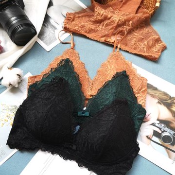 小芬無鋼圈無鋼托性感薄杯薄款聚攏舒適文胸套裝蕾絲透氣內衣夏季