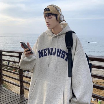 連帽衛衣男oversize字母印花休閑外套春秋新款寬松運動上衣衣服潮