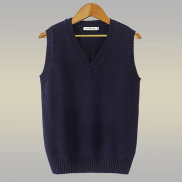 無袖針織毛衣背心v領馬夾純色套頭坎肩純棉毛線打底秋冬馬甲男裝