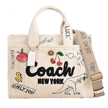 COACH CAM73 Cargo 電繡LOGO塗鴉手提兩用托特包.米白