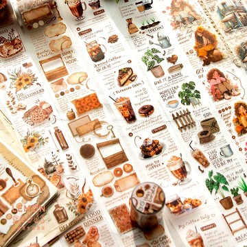 🍋檸檬青🍋📢限時特價📢現貨朦朧的日常系列6款6.5cm*3m自帶離型紙64cm長循環寬版pet防水膠帶貼紙手帳裝飾素材