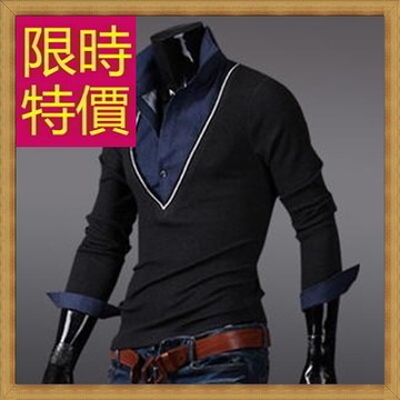 現貨+預購 長袖襯衫針織T恤-假兩件造型修身男上衣59ac20【獨家進口】【米蘭精品】