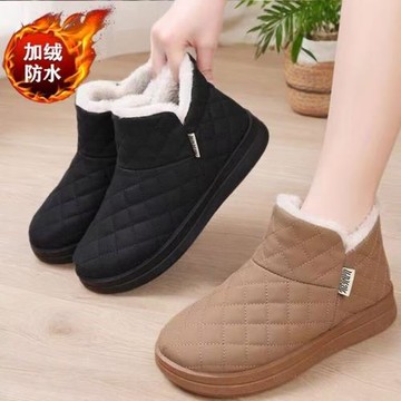 冬季短筒靴時尚休閑厚底加絨平底鞋保暖一腳蹬女鞋軟底加厚棉鞋