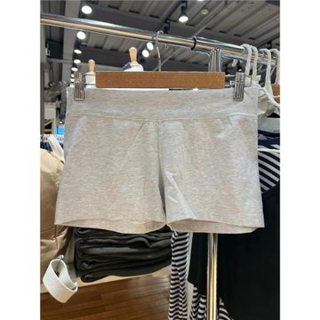 bm女裝新款夏季灰色寬腰帶修身平角褲子打底松緊腰直筒騎行短褲女