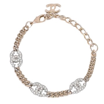 CHANEL AB6442 經典水鑽CC LOGO雙色調鏈條手鍊.淡金/銀