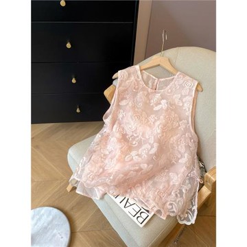 (免運)小C家 國風花朵刺繡無袖馬甲背心女2025夏季新款輕奢時尚寬松小衫