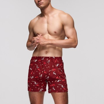 DADADO-前錦光明 4L印花四角男內褲(深紅) 天然絲光棉-吸濕排汗-GHQ406DR