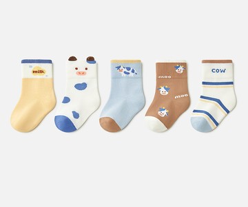 love, charlotte - 卡通小乳牛短筒純棉襪-5 雙一組