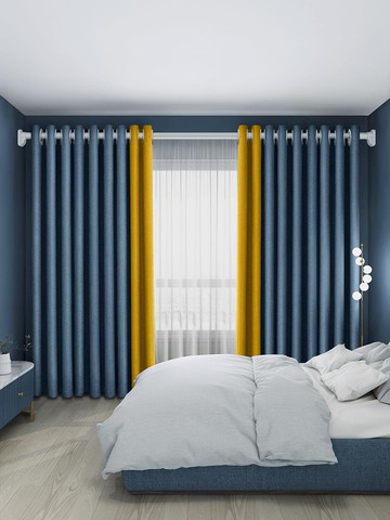 臥室窗簾2022新款流行棉麻拼接客廳全遮光遮陽帶桿全套免打孔安裝