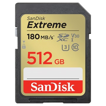 SanDisk 晟碟 Extreme SDXC V30 U3 C10 UHS-I 180MB/s R 130MB/s W 記憶卡  512GB  1個