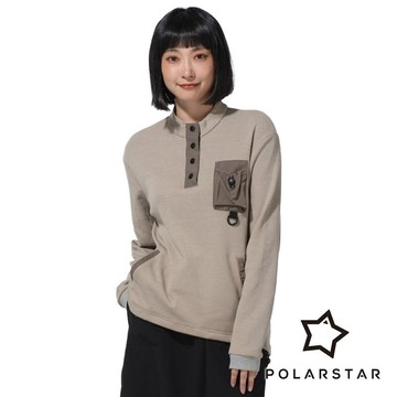 【PolarStar】女華夫格休閒長袖上衣『卡其』P23912 戶外 露營 登山 健行 休閒 時尚 長袖 上衣