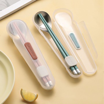 墨色筷子勺子套裝不銹鋼筷子便攜餐具二件套裝單人學生外帶餐具盒