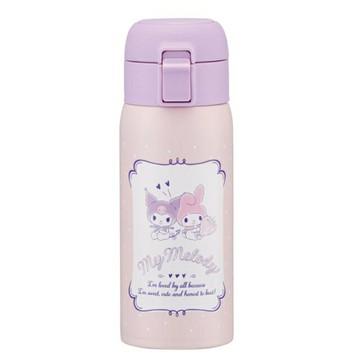 小禮堂 美樂蒂 酷洛米 彈蓋不鏽鋼保溫瓶 350ml (粉紫草莓款)