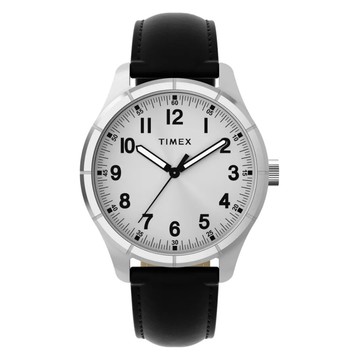 【TIMEX】天美時 Main Street  42毫米 三針石英錶 皮革錶帶腕錶(白x黑 TXTW2Y16000)