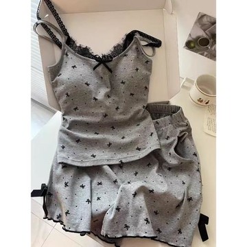 莫代爾睡衣女款夏季吊帶胸墊一體純棉純欲風2025新款兩件套家居服