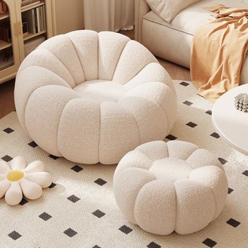 【LEZUN/樂尊】懶人沙發單人可躺可睡羊羔絨雲朵椅-帶腳踏款