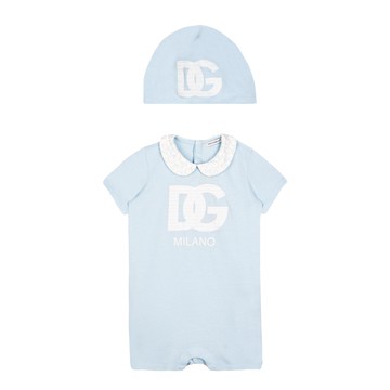 Dolce & Gabbana Kids 嬰幼兒天空藍兩件組 - 連身衣帽子
