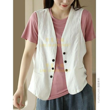 馬甲薄款女外穿洋氣坎肩無袖氣質棉麻馬夾背心外套開衫上衣女【繁星小鎮】