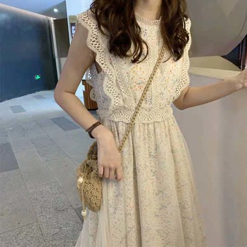 2021新款泫雅風氣質連衣裙子超仙女森系名媛小香風蕾絲兩件套裝夏