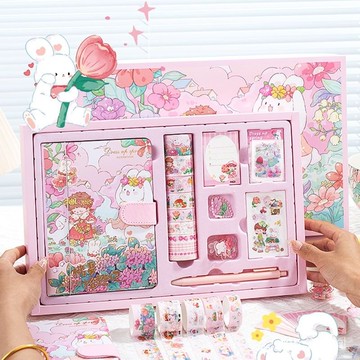 🔥桃園出貨-高顔值手賬套裝禮盒筆記本送女生禮物生日女孩兒童加厚可愛少女心