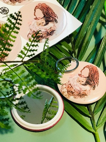 客製化禮物-插畫似顏繪-隨身鏡子鑰匙圈