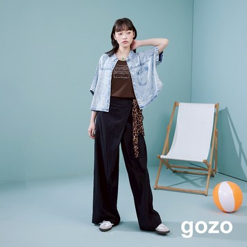 【gozo】涼感天絲牛仔連袖襯衫(深灰/藍色_F) | 女裝 修身 百搭