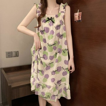 Xuan♥ 睡裙女可愛白桃小新吊帶夏天薄款可外穿帶胸墊睡衣休閒無袖家居服