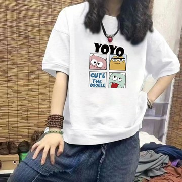 【台灣现貨】大尺碼純棉短袖 女生上衣 純棉T恤 夏天T恤 夏天上衣 可愛印花T恤 圓領上衣 短袖T恤 韓系短袖 寬鬆上衣