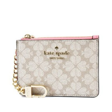 KATE SPADE 桃心LOGO防刮拉鍊鑰匙/證件/零錢包-深米/葡萄柚粉