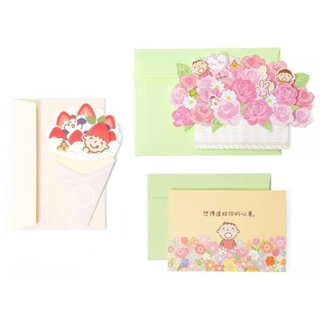 知音JEAN 三麗鷗Sanrio 大寶祝福卡-草莓捲/玫瑰花籃/花叢