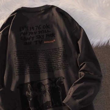 長袖t恤衛衣男女潮牌純棉寬松美式復古畫報設計感時尚百搭上衣秋季新款