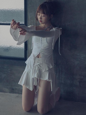 String shirring unbalanced hul Skirt + short SET