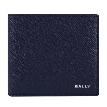 BALLY 6306422 FLAG 燙銀LOGO內裏撞色對開8卡短夾.深藍