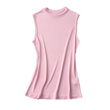 重磅真絲針織無袖背心打底衫 桑蠶絲內搭柔軟半領簡約純色上衣