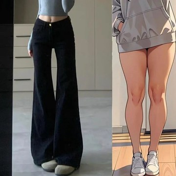長褲 寬褲 加絨褲 保暖褲 冬褲大碼胖mm黑色低腰微喇叭牛仔褲女2025春秋新款顯瘦百搭闊腿拖地褲