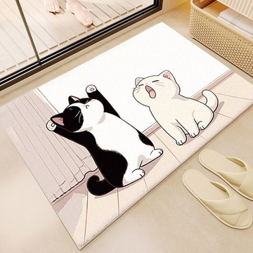 【帕斯特地墊】仿羊絨地墊 居家臥室 床邊地墊 柔軟 防滑 短毛 伸懶喵喵 40*60cm(地墊)