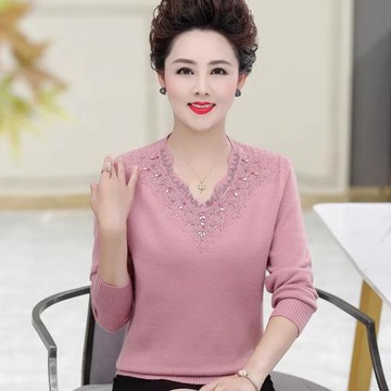 毛衣服媽上衣女雞心低領打底衫鉆羊毛衫26冬裝加絨加厚內搭婆V領5