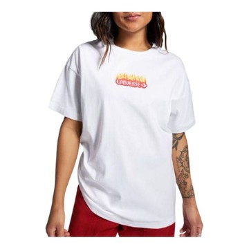 (WMNS) Converse Flaming Logo Oversized T-Shirt 'White Red'