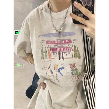 純棉歐貨美式正肩短袖t恤女2025新款爆款寬松設計感小眾趣味上衣