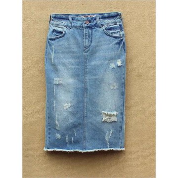 秋季牛仔裙子女半身裙韓版破洞大碼牛仔中裙包裙中低腰開叉裙包臀