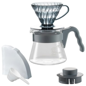 HARIO 好璃奧 V60 20周年摩登灰手沖咖啡壺組 VCSD-01-20CP-UG  1套  樹脂濾杯 + 玻璃咖啡壺 + 濾紙 + 量匙  450ml