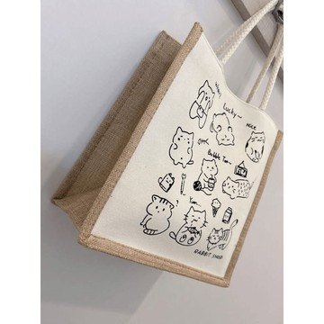 MUCH主幼商場貓咪圖案麻布手提包