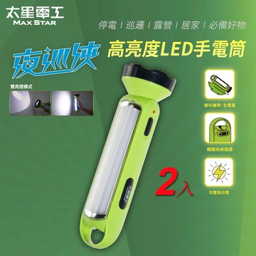 【太星電工】夜巡俠高亮度LED充電式手電筒(2入) IF701*2