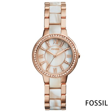 FOSSIL 復古貴氣晶鑽陶瓷大理石渲紋腕錶(ES3716)-白/30mm