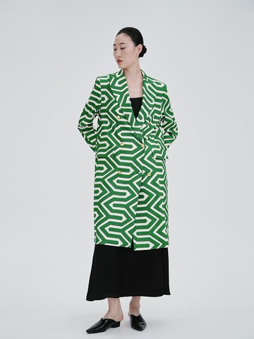 【條紋】新中式復古中國風 醋酸印花/西裝長款外套