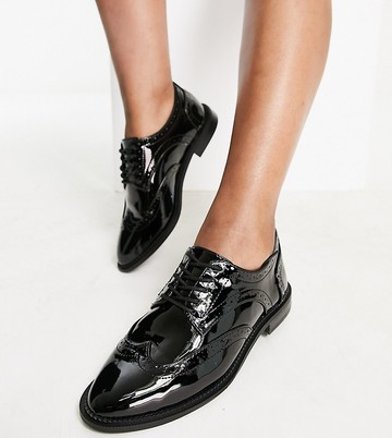 ASOS DESIGN Wide Fit More flat lace up shoes in black