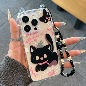 ins風 韓系貓耳朵適用iPhone17ProMax高級手機殼16Pro創意TPU透明精孔殼
