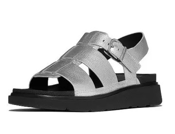 【fitflop】GEN-FF 摔紋皮革漁夫涼鞋-銀色