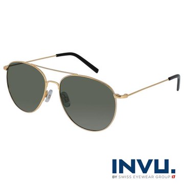 INVU 瑞士率性飛行員框偏光太陽眼鏡(金色 B1912C)